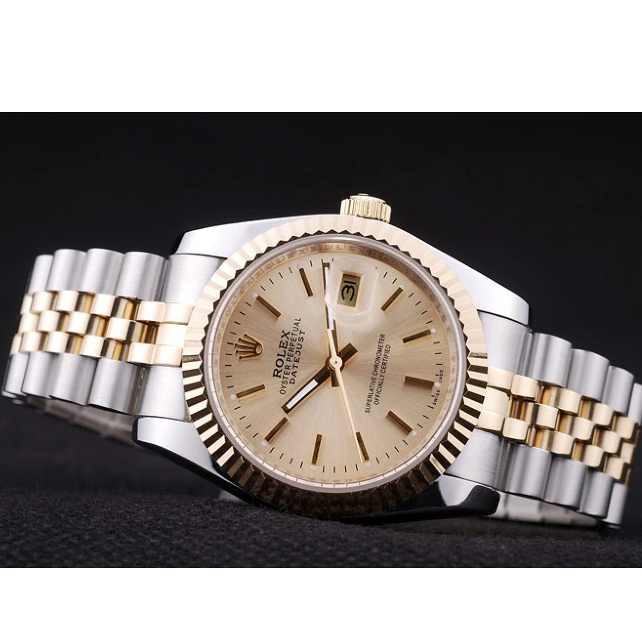 AAA Replica Watches Gold 7450 Rolex Ribbed Bezel Datejust Dial 0724